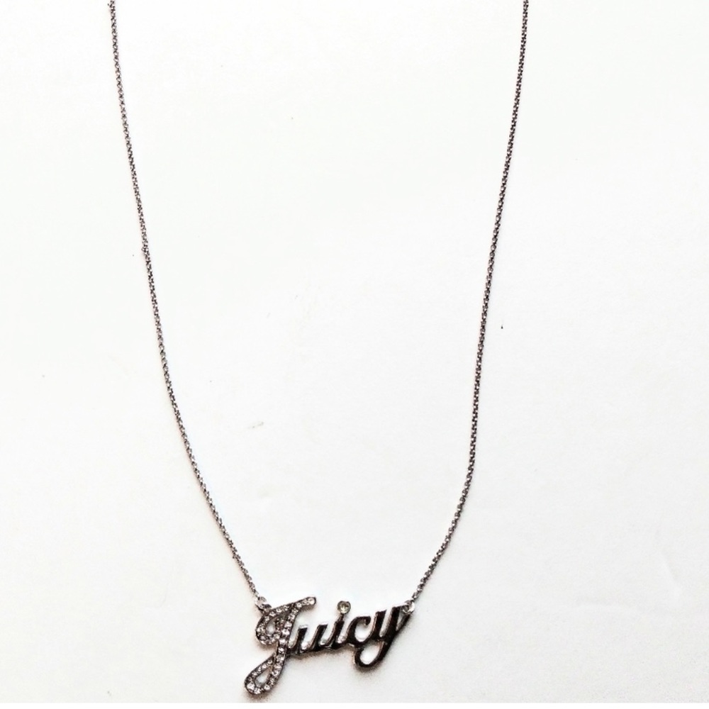 Juicy Couture Women's Pave Script Rhinestone Silver Tone Signature Necklace